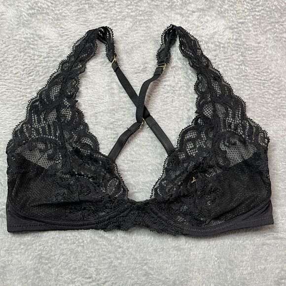 Natori Black Lace Unlined Underwire Demi Bra 32 C/D Coquette Office Siren - Picture 2 of 12